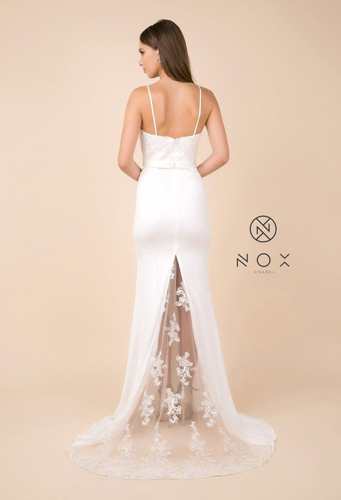 Trumpet Dress with Sheer Train and Sequined Lace by Nox Anabel E276