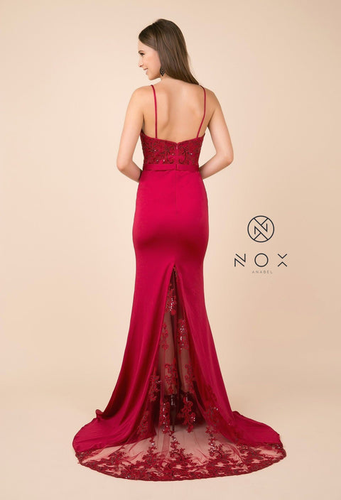Trumpet Dress with Sheer Train and Sequined Lace by Nox Anabel E276