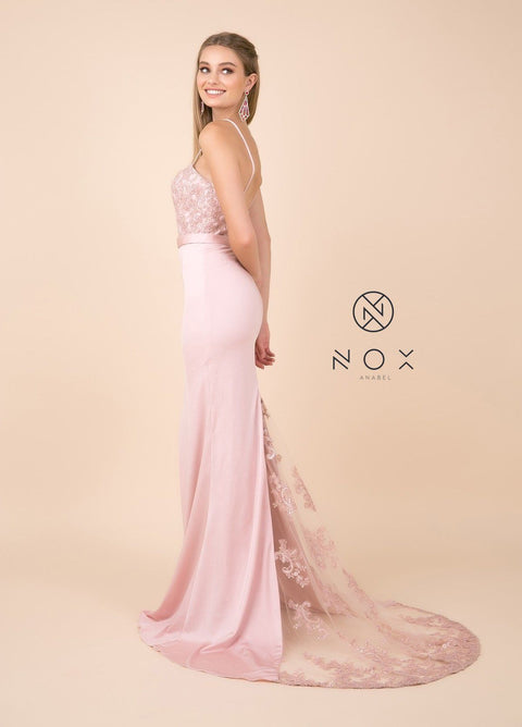 Trumpet Dress with Sheer Train and Sequined Lace by Nox Anabel E276