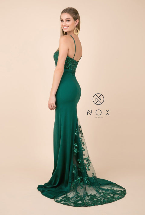 Trumpet Dress with Sheer Train and Sequined Lace by Nox Anabel E276