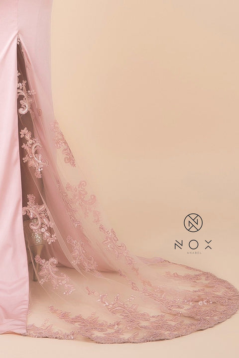 Trumpet Dress with Sheer Train and Sequined Lace by Nox Anabel E276