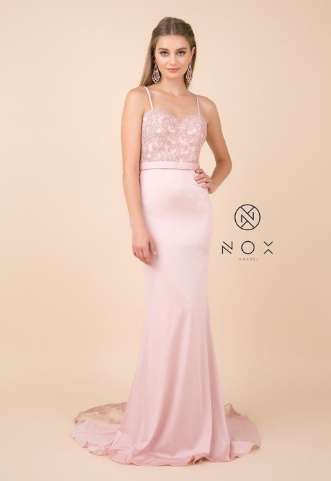 Trumpet Dress with Sheer Train and Sequined Lace by Nox Anabel E276