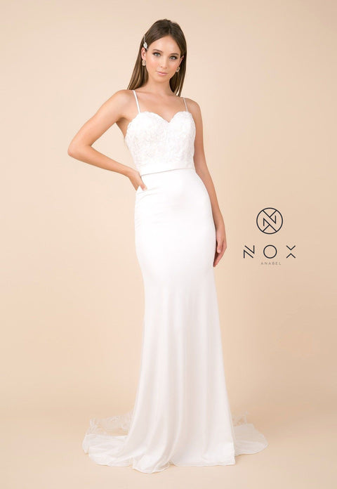 Trumpet Dress with Sheer Train and Sequined Lace by Nox Anabel E276