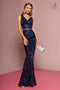 Elizabeth K GL2675's Long Trumpet Dress with Sequins and V-Neckline