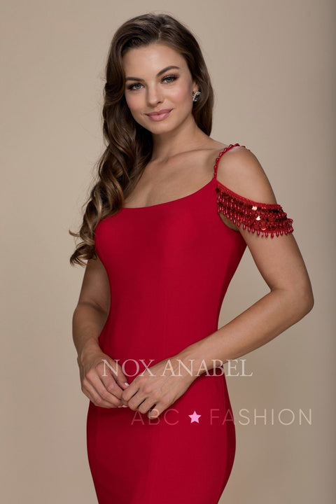 Off The Shoulder Sequined Mermaid Dress by Nox Anabel A073
