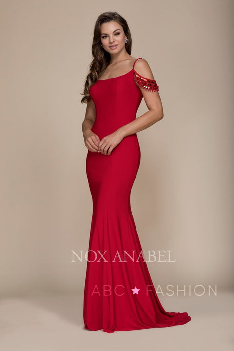 Off The Shoulder Sequined Mermaid Dress by Nox Anabel A073