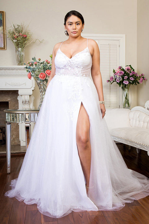 White Elizabeth K GL1907's Wedding Dress with Sheer Bodice – alternate view 3
