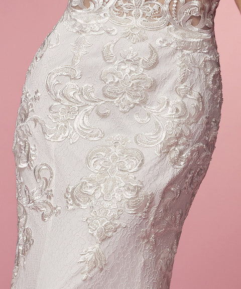 High Neck Dress with Sheer Lace Appliques by Nox Anabel W901