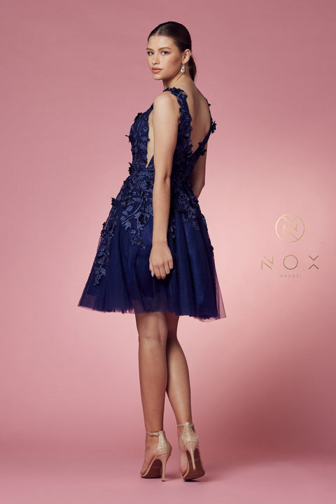 Short Dress with 3D Floral Appliques by Nox Anabel R708