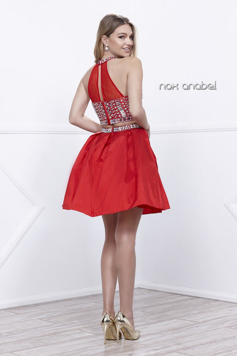 Short Halter Crop Top Dress with Beads by Nox Anabel 6053