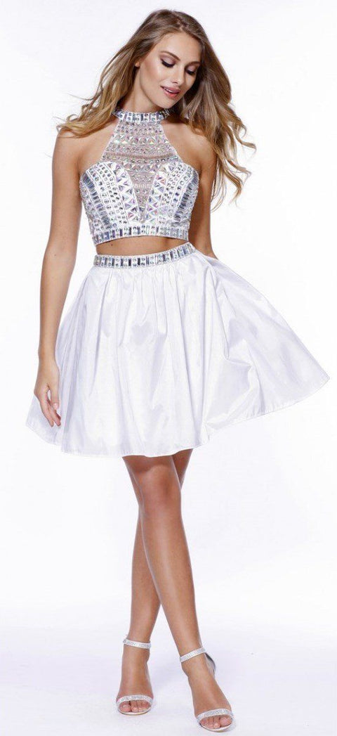 Short Halter Crop Top Dress with Beads by Nox Anabel 6053