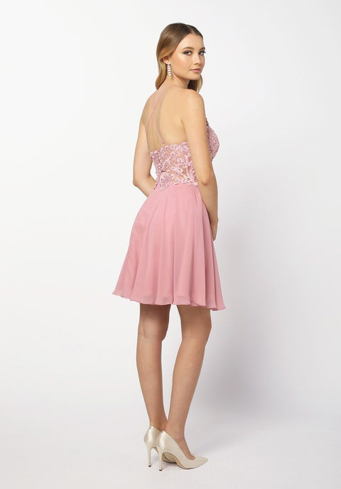 Short Chiffon Bodice Dress with Appliques by Nox Anabel A615