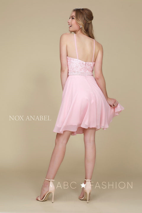 Short Chiffon Embroidered Bodice Dress by Nox Anabel Y629