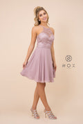 Short Chiffon Embroidered Bodice Dress by Nox Anabel Y629