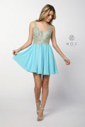 Short Chiffon Dress with  Lace Appliques by Nox Anabel 6291