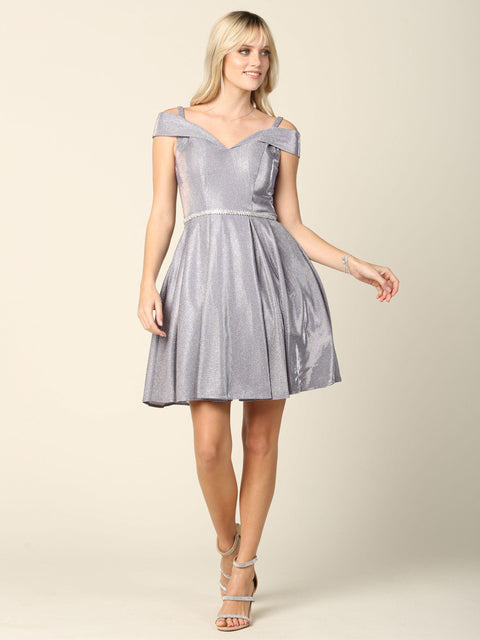 Short Off Shoulder Cocktail Glitter Prom Dress