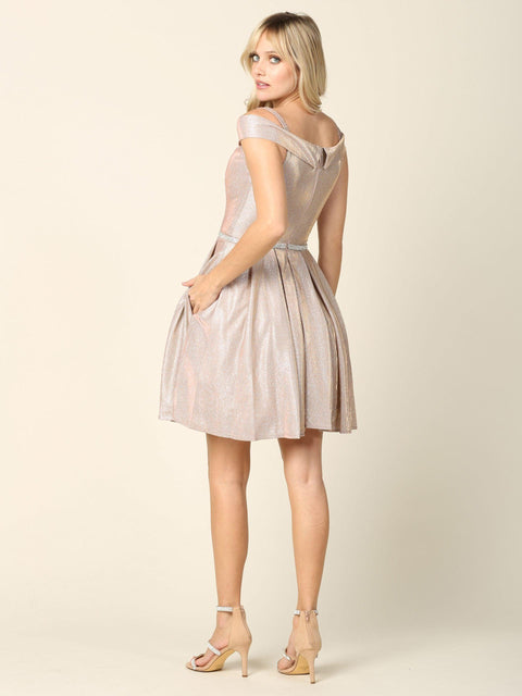 Short Off Shoulder Cocktail Glitter Prom Dress