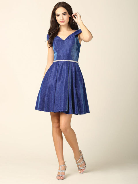 Short Off Shoulder Cocktail Glitter Prom Dress