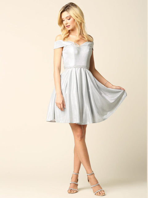 Short Off Shoulder Cocktail Glitter Prom Dress