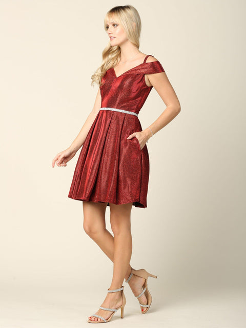 Short Off Shoulder Cocktail Glitter Prom Dress