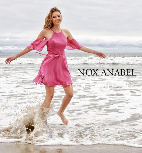 Cold Shoulder Short Dress with Flutter Sleeves by Nox Anabel T667