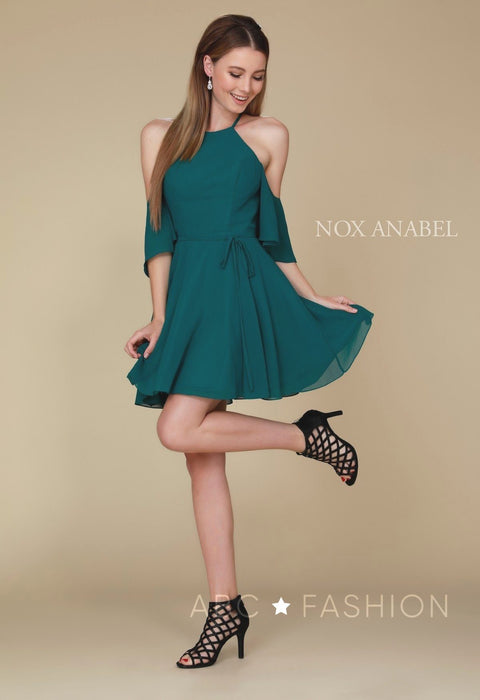 Cold Shoulder Short Dress with Flutter Sleeves by Nox Anabel T667