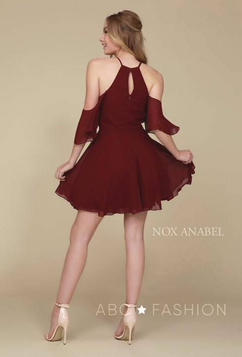 Cold Shoulder Short Dress with Flutter Sleeves by Nox Anabel T667