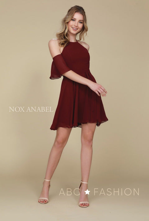 Cold Shoulder Short Dress with Flutter Sleeves by Nox Anabel T667