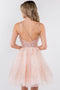 Elizabeth K GS1965: Short V-Neck Dress with Glitter Print