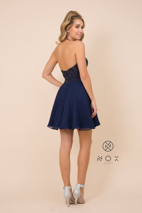Short Halter Bodice Dress with Appliques by Nox Anabel G657