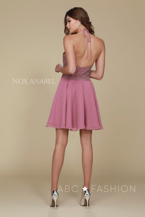Short Halter Bodice Dress with Appliques by Nox Anabel G657
