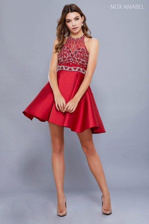 Short Illusion Embellished Bodice Dress by Nox Anabel 6262