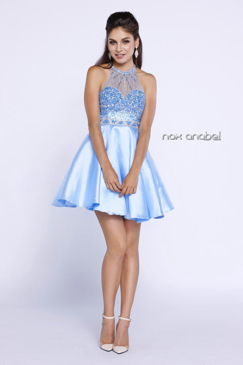 Short Illusion Embellished Bodice Dress by Nox Anabel 6262