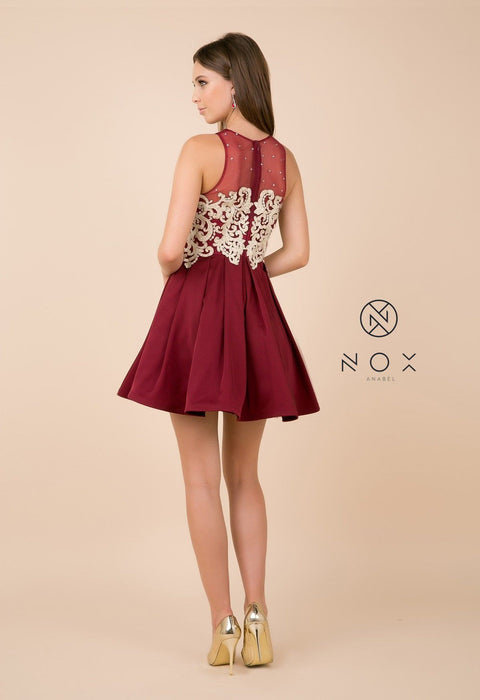 Short Illusion Dress with Lace Appliques by Nox Anabel 6338