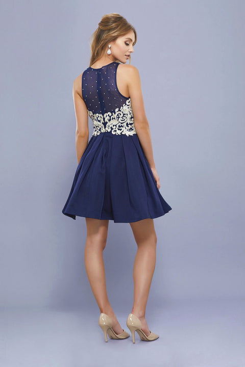 Short Illusion Dress with Lace Appliques by Nox Anabel 6338
