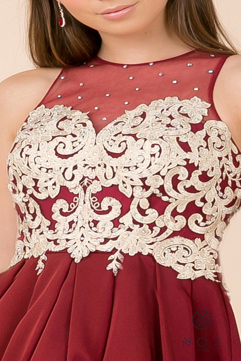 Short Illusion Dress with Lace Appliques by Nox Anabel 6338