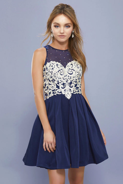 Short Illusion Dress with Lace Appliques by Nox Anabel 6338