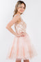Elizabeth K GS1964: Short Dress with Illusion Neckline and Glitter Print
