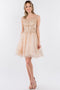Elizabeth K GS1964: Short Dress with Illusion Neckline and Glitter Print