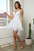 Short Iridescent V-Neck Sequin Dress by Nox Anabel R703