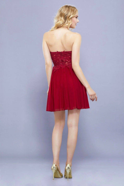 Sweetheart Short Lace Applique Strapless Dress by Nox Anabel 6314