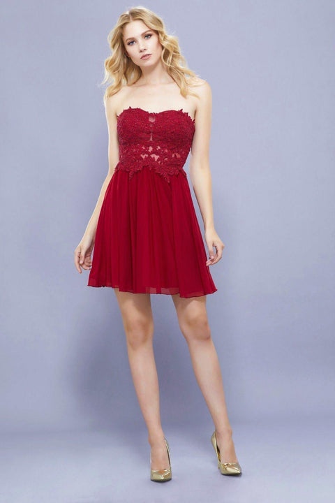 Sweetheart Short Lace Applique Strapless Dress by Nox Anabel 6314