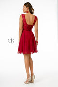 Elizabeth K GS2807: Short Dress with Lace Bodice and Corset Back
