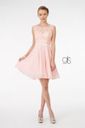 Elizabeth K GS2807: Short Dress with Lace Bodice and Corset Back