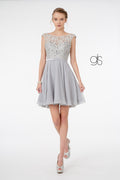 Elizabeth K GS2807: Short Dress with Lace Bodice and Corset Back