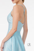 Elizabeth K GS2838: V-Neck Metallic Short Dress