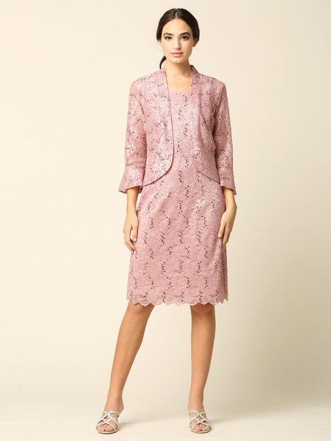 Short Mother of the Bride 2 Piece Lace Jacket Dress