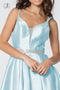 Elizabeth K GS2843: Deep V-Neck Satin Dress with Short Length