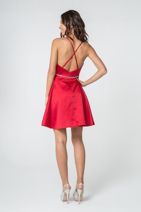 Elizabeth K GS2855: Satin Dress with Short Length and Beaded Waistband