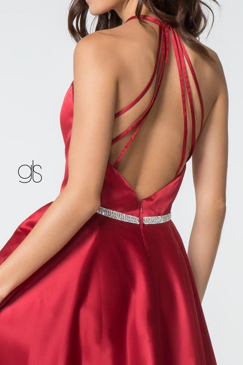 Short Satin High-Neck Halter Dress by Elizabeth K GS2851